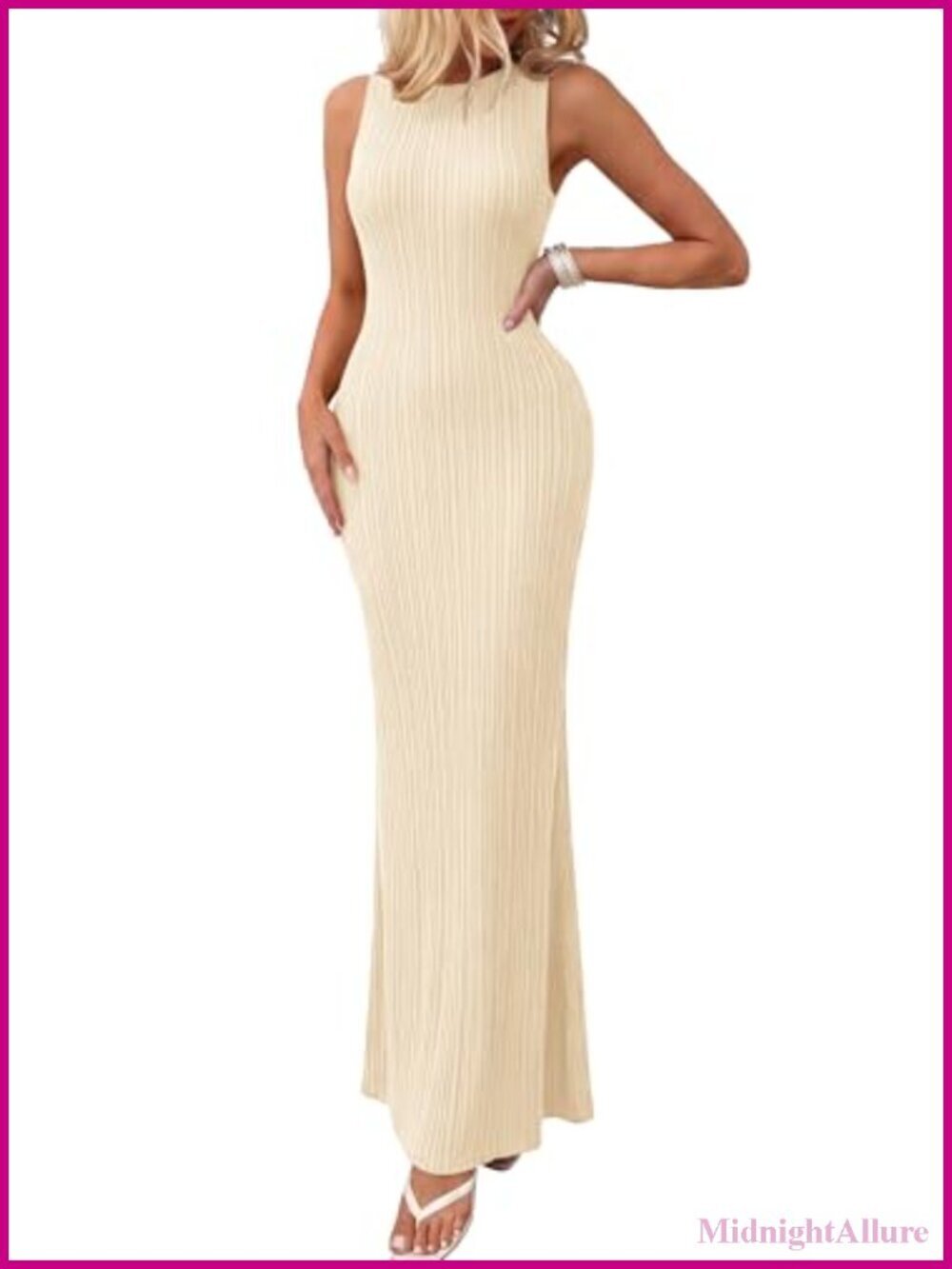 Ribbed Knit Maxi Dress Sleeveless Bodycon Crewneck Summer Casual